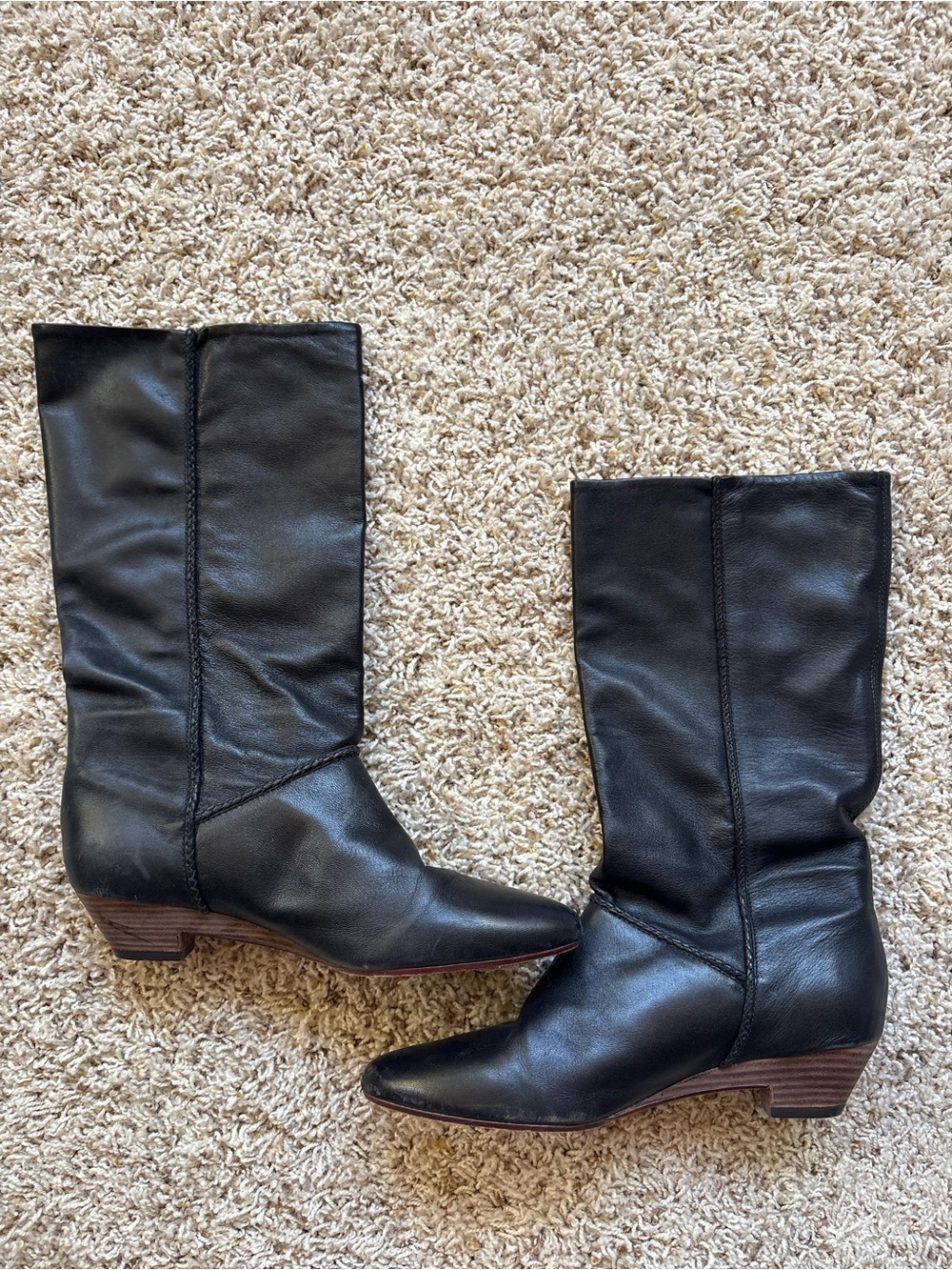 Frye Wedge Heel Leather Boots Retro Vintage 80’s Sz 6 Black